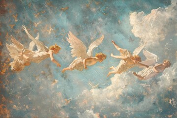 Angels Flying Heaven Painting Art