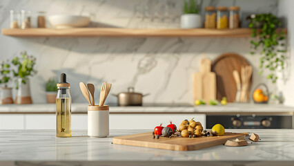 podium of product with kitchen background