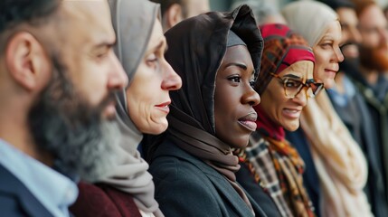  diverse people engaged in interfaith dialogue, sharing their beliefs and fostering understanding.  