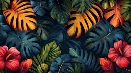 The abstract art nature background modern is a modern shape line art wallpaper. The botanical tropical leaves and floral pattern design is suitable for home deco, wall art, social media posts, and