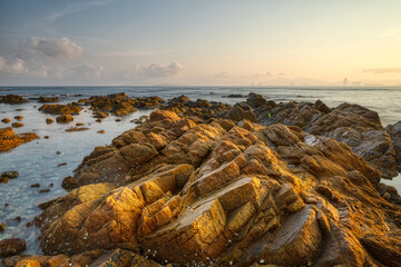 Coastal rocks at sunset.