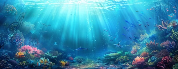 Fototapeta premium concept art of an underwater scene with coral reefs and sea creatures