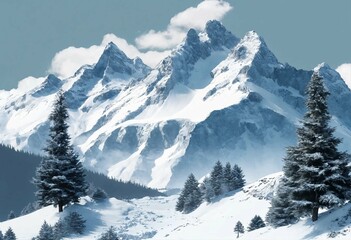 Winter mountain landscape isolated - obrazy, fototapety, plakaty