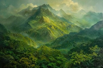 Green mountain vegetation landscape panoramic - obrazy, fototapety, plakaty