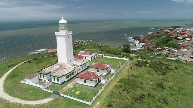 Aerial view of Santa Marta Lighthouse - Laguna, Santa Catarina, Brazil