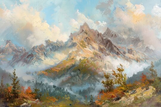 Mysterious mountain painting landscape outdoors