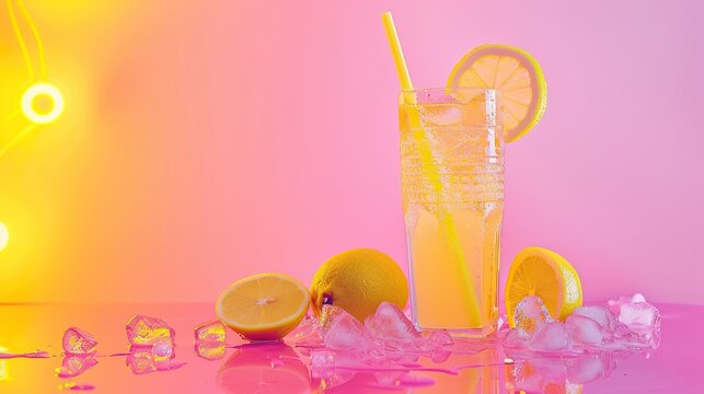 Neon Lemonade background with copy space. image of welcome drink. copy space for text.