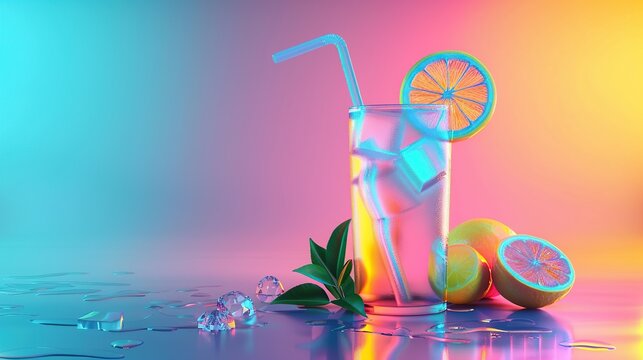 Neon Lemonade background with copy space. image of welcome drink. copy space for text.
