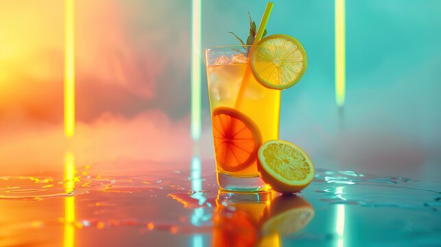 Neon Lemonade background with copy space. image of welcome drink. copy space for text. - Powered by Adobe