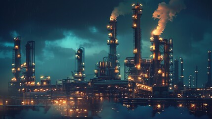Oil refinery plant or factory. Copy space for text.