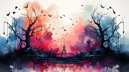 Fototapeta premium Creepy Music watercolor style