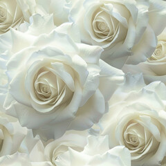 A close up of a bunch of white roses. The roses are arranged in a way that they look like they are in a bouquet. Concept of elegance and beauty
