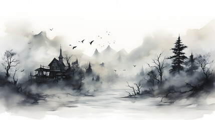 Ghostly Fog watercolor style