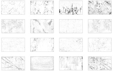 Distress grain overlay texture. Black rough background. Grunge black and white Urban texture. Grunge backgrounds collection. Vector set of grunge overlay textures.