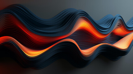 Double wave design concept where the inside of each wave shows a hot red that glows and the top and bottom outer parts appear cool and dark - obrazy, fototapety, plakaty