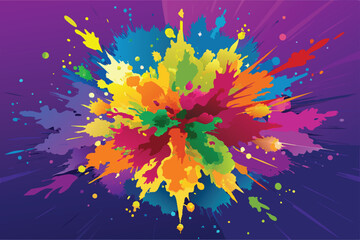 colorful rainbow holi paint color powder explosion vector, isolated wide Vivid Purple panorama background