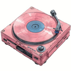 Vintage turntable record player. Hand drawn vector illustration.