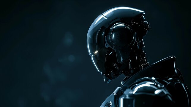 Silent and somber, a police android stands ready in the darkness, depicted in a highdefinition, noisefree image