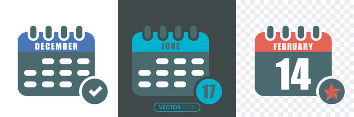 Calendar icon collection. Set of calendar symbols.Simple solid style.calendar number 14,17 icon illustration isolated for graphic and web design.Vector illustration.