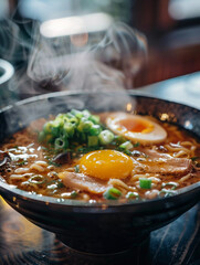 Savory Ramen with Raw Egg Yolk Topping
