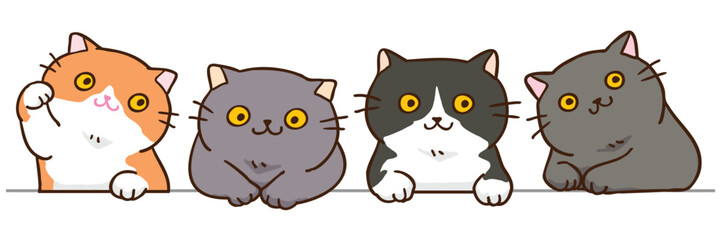 Vector Illustration of Cartoon Cat Head Characters on Isolated Background