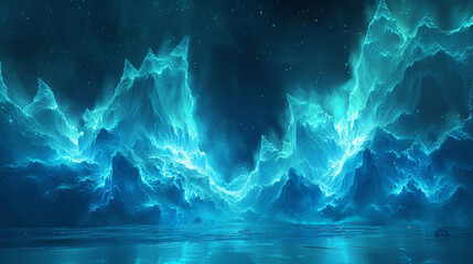 A futuristic depiction of shimmering auroras in a virtual Metaverse landscape - obrazy, fototapety, plakaty