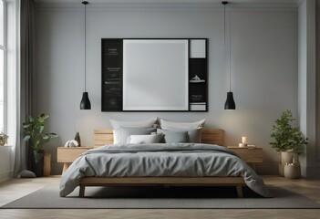 modern bedroom style Scandinavian poster frame render Mock-up 3d