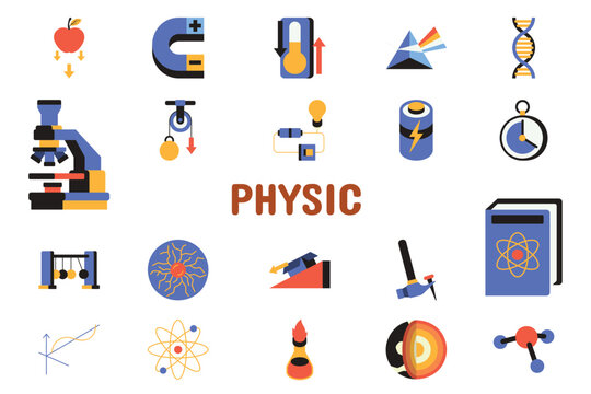 Physic Flat Vector Illustration Icon Sticker Set Design Materials