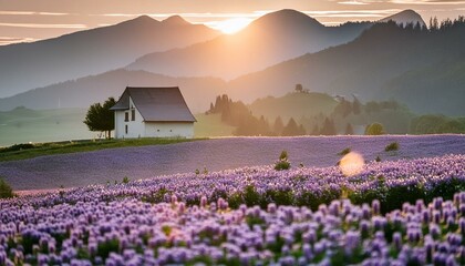 lavender field in the morning,field, landscape, flower, sky, nature, summer, flowers,