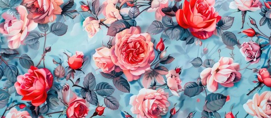 Close up of a rose painting on electric blue background