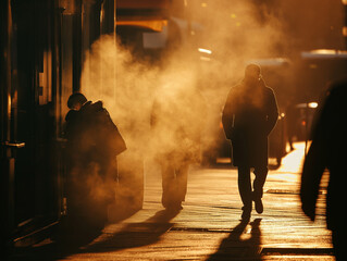 people walking on the street at night - obrazy, fototapety, plakaty