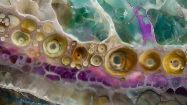 A crosssection of a Euglenoid revealing internal organelles such as the contractile vacuole the stigmata and the chloroplasts. The . AI generation.