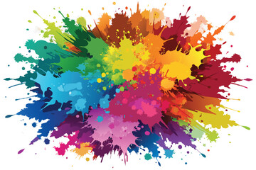 colorful rainbow holi paint color powder explosion vector, isolated wide white panorama background