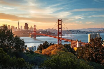 Beautiful San Francisco skyline with Golden Gate Bridge, Ai generated - obrazy, fototapety, plakaty