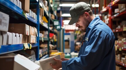 A postal worker sorting mail in a local post office
