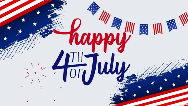 Happy fourth of july united state independence day lettering text animation