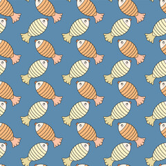 Cute Cartoon Fish Summer Seamless Background.