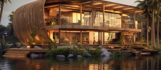 bamboo house villa with beautiful pool view