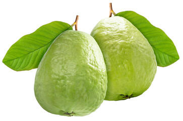 Fresh Pink Guava fruit on white background. Sweet Guava fruit with leaf isolate on white PNG File.
