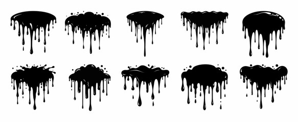 Paint drips. Current black paint. Current drops. Vector illustration