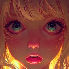 Fotobehang Un misterioso acercamiento al rostro de una chica manga muy seria y noble © patypixie