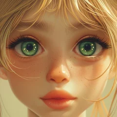 Fotobehang Un bello acercamiento al rostro de una chica muy joven, dueña de unos hermosos ojos verdes. © patypixie