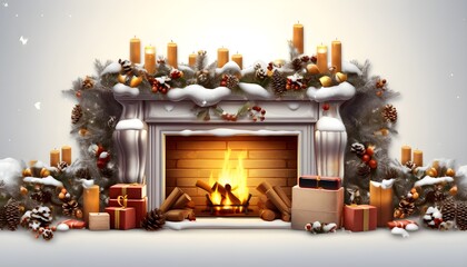 christmas tree in a fireplace