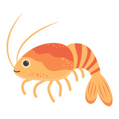 Cute shrimp. Cartoon character. Marine life. Sea animal isolated on white background.