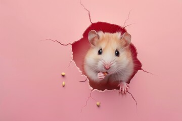 Chubby hamster peeking out animal portrait rodent.