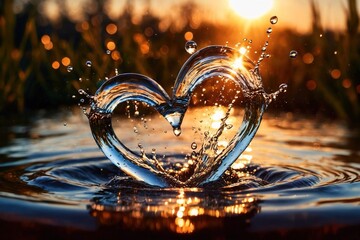Water splash in the shape of a heart, romance love concept