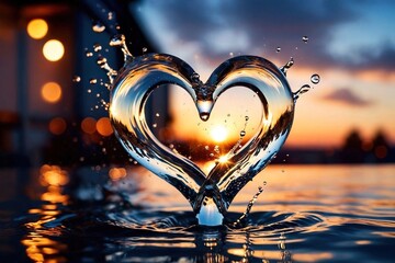 Water splash in the shape of a heart, romance love concept