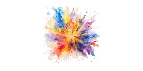 Fototapeta premium Watercolor painting of an explosion of vibrant and dynamic colors against a white background