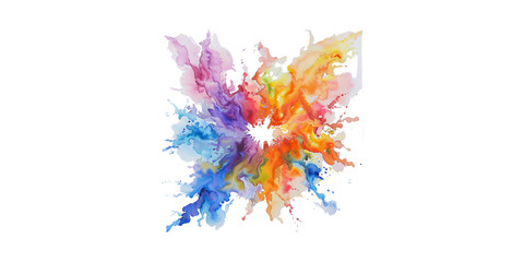 Watercolor painting of an explosion of vibrant and dynamic colors against a white background