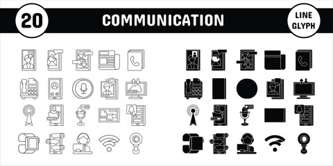 Communication Line Glyph Vector Illustration Icon Sticker Set Design Materials - obrazy, fototapety, plakaty